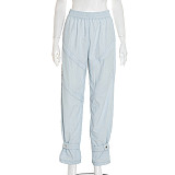 Casual Elastic High-waisted Chain-strap Cropped Trousers With Button Cuffs XYWL-25TP330