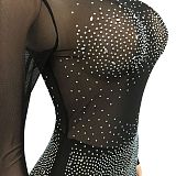 Sexy Nightclub Hot Rhinestone Mesh See-through Long-sleeved Dress BY-5890