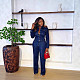 New Denim Collared Long-sleeved Jacket and Wide-leg Pants Two-piece Set RS-6650