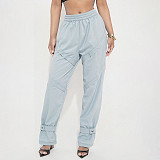 Casual Elastic High-waisted Chain-strap Cropped Trousers With Button Cuffs XYWL-25TP330