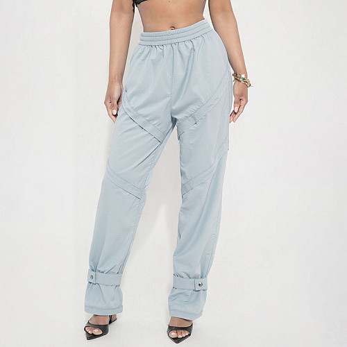 Casual Elastic High-waisted Chain-strap Cropped Trousers With Button Cuffs XYWL-25TP330