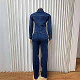 New Denim Collared Long-sleeved Jacket and Wide-leg Pants Two-piece Set RS-6650