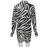 Sexy Fitted Collared Deep V Button-down Printed Bodycon Mini Dress SXE-84007