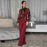 Fashionable Women's Leopard Print Tie-Down Shirt Casual Suit YF-934