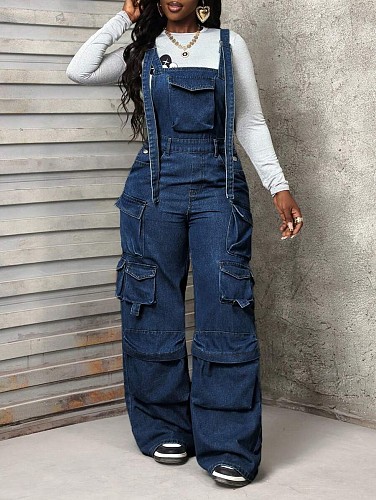 Loose-fitting Wide-leg Overall Jumpsuit Denim Overalls JLX-3585