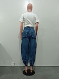 Women Loose Slim Straight Leg Elastic Waist Drawstring Bow Jeans OD-8708