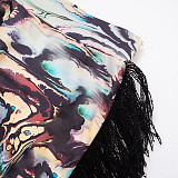High-waisted Colorful Printed Fringed Furry Patchwork Flared Casual Pants XYWL-25TP288