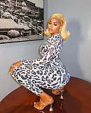 Sexy See-through Leopard Print Long-sleeved Top and Pants Set XS-1491