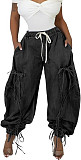 Women Loose Slim Straight Leg Elastic Waist Drawstring Bow Jeans OD-8708