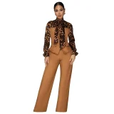 Fashionable Women's Leopard Print Tie-Down Shirt Casual Suit YF-934