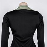 Elegant Commuting Lapel Waist Elastic Pleated Patchwork Dress NY-3771