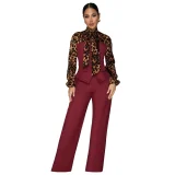 Fashionable Women's Leopard Print Tie-Down Shirt Casual Suit YF-934