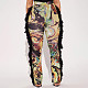 High-waisted Colorful Printed Fringed Furry Patchwork Flared Casual Pants XYWL-25TP288