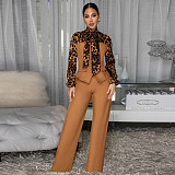 Fashionable Women's Leopard Print Tie-Down Shirt Casual Suit YF-934