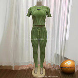 Knitted High-waisted Short Sleeve Top Long Pants Two Pieces RS-20251103