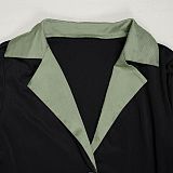 Elegant Commuting Lapel Waist Elastic Pleated Patchwork Dress NY-3771