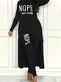 New Letter-print Asymmetrical Long-sleeved Top + Leggings Two-piece Set HANI-Z018