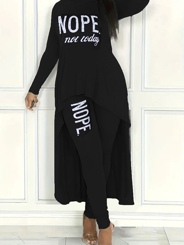 New Letter-print Asymmetrical Long-sleeved Top + Leggings Two-piece Set HANI-Z018