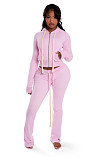 Stylish Double-zip Hooded Cardigan and Trousers Two-piece Set YD-8827