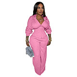 Casual Solid Color Knitted Long-sleeved Tassel Suit TK-6347