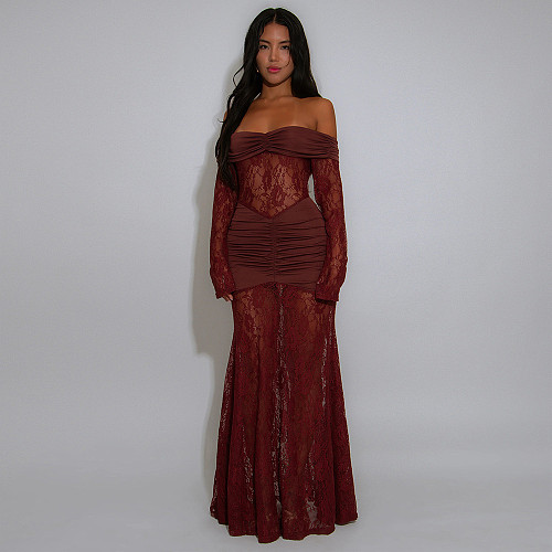 Fashionable and Sexy Lace Long-sleeved Backless Fitted Long Dress CYA-902088