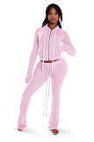 Stylish Double-zip Hooded Cardigan and Trousers Two-piece Set YD-8827