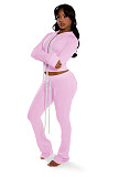 Stylish Double-zip Hooded Cardigan and Trousers Two-piece Set YD-8827