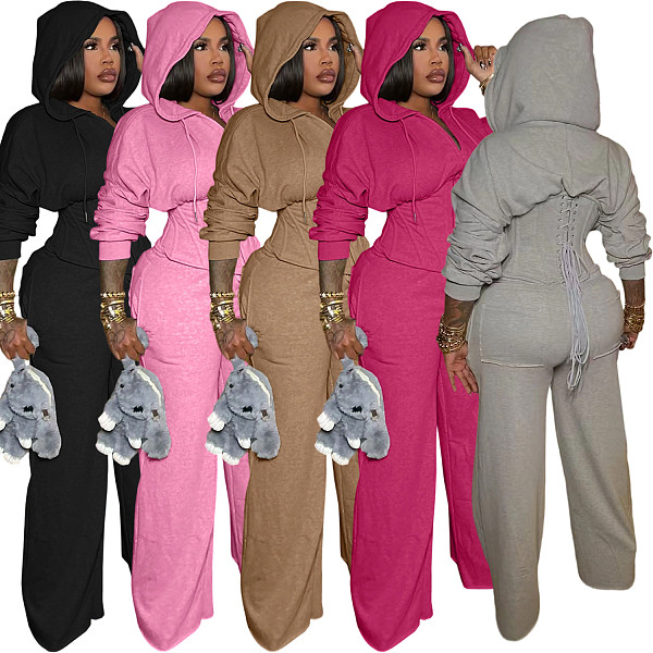 Casual Solid Color Knitted Long-sleeved Tassel Suit TK-6347