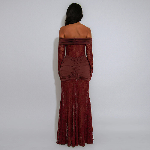 Fashionable and Sexy Lace Long-sleeved Backless Fitted Long Dress CYA-902088