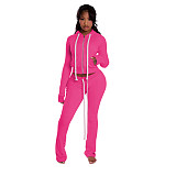 Stylish Double-zip Hooded Cardigan and Trousers Two-piece Set YD-8827