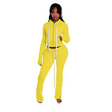 Stylish Double-zip Hooded Cardigan and Trousers Two-piece Set YD-8827