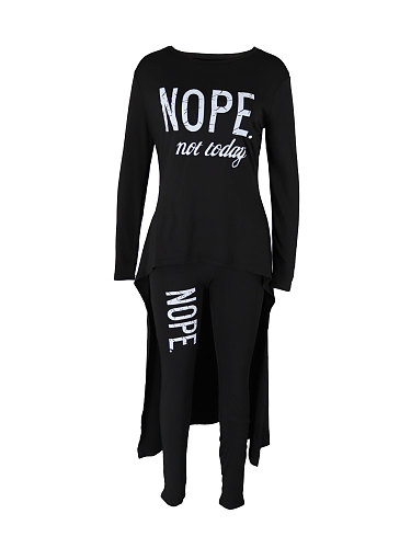 New Letter-print Asymmetrical Long-sleeved Top + Leggings Two-piece Set HANI-Z018