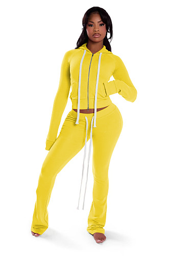 Stylish Double-zip Hooded Cardigan and Trousers Two-piece Set YD-8827