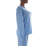 Solid Color Round Neck Long-sleeved Loose Casual Wide-leg Pants Suit SSN-211470