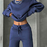Solid Color Round Neck Long-sleeved Loose Casual Wide-leg Pants Suit SSN-211470