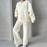 Solid Color Round Neck Long-sleeved Loose Casual Wide-leg Pants Suit SSN-211470