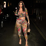 Printed Hooded Zip-up Collar Cropped Jacket and High-waisted Pencil Pants Set XYWL-25ST366