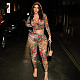 Printed Hooded Zip-up Collar Cropped Jacket and High-waisted Pencil Pants Set XYWL-25ST366