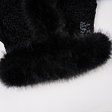 Sexy Leopard Print Fur Patchwork Belted Cardigan and Skirt Two-piece Set MRA-44063
