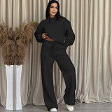 Solid Color Round Neck Long-sleeved Loose Casual Wide-leg Pants Suit SSN-211470