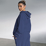 Solid Color Pullover Hooded Long-sleeved Sweatshirt and Casual Shorts Set SSN-211280
