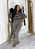 Sexy Acid-washed Distressed Off-the-shoulder Loose Casual Suit CM-9532