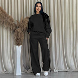Solid Color Round Neck Long-sleeved Loose Casual Wide-leg Pants Suit SSN-211470