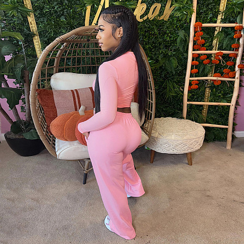 Crew Neck Fitted T-shirt With Elastic Drawstring High-waisted Straight Leg Sweatpants Set XYWL-25ST465