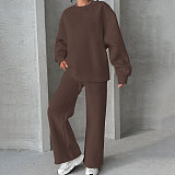 Solid Color Round Neck Long-sleeved Loose Casual Wide-leg Pants Suit SSN-211470