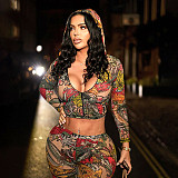Printed Hooded Zip-up Collar Cropped Jacket and High-waisted Pencil Pants Set XYWL-25ST366