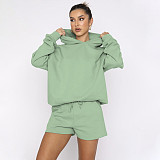 Solid Color Pullover Hooded Long-sleeved Sweatshirt and Casual Shorts Set SSN-211280