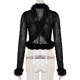 Sexy Leopard Print Fur Patchwork Belted Cardigan and Skirt Two-piece Set MRA-44063