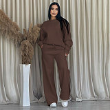 Solid Color Round Neck Long-sleeved Loose Casual Wide-leg Pants Suit SSN-211470
