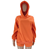 Solid Color Pullover Hooded Long-sleeved Sweatshirt and Casual Shorts Set SSN-211280